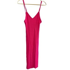 Zara Bodycon Strechy Midi Dress Ribbed Knit Sleeveless Hot Pink Casual Size‎ L
